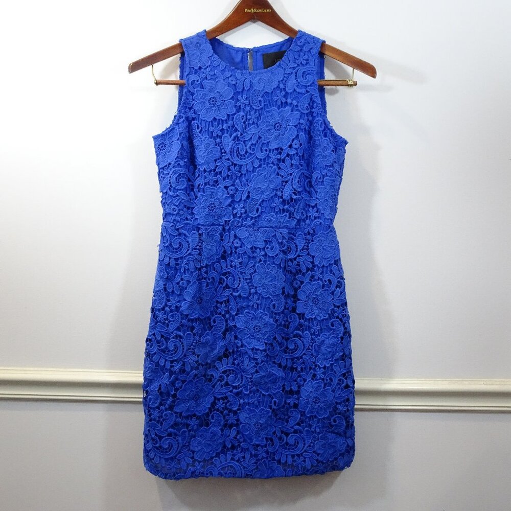 J Crew Periwinkle Blue Lace Overlay Sheath Dress Size 2 Party Cruise Cocktail